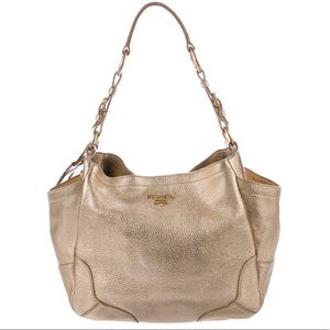 PRADA Vitello Daino Gold Metallic Leather Bag